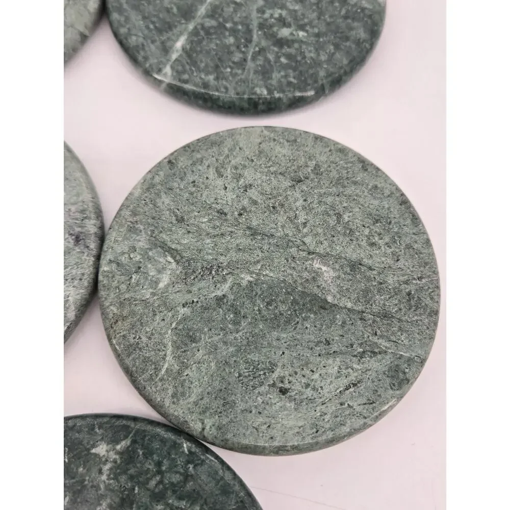 5 Vintage 1980s Classic Green Marble Round Coasters Cork Bottoms 4 Inches